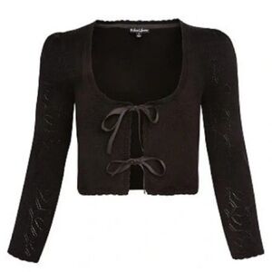 Black Knit Cardigan with Bow Ties